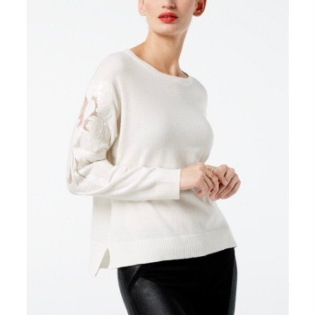Inc Sequined Mesh Sleeve Sweater